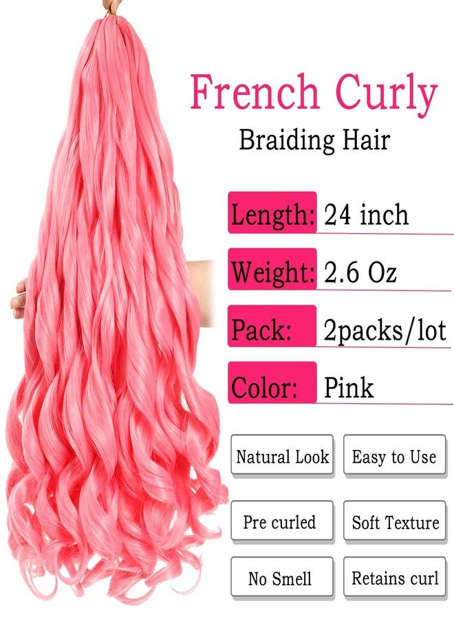 conrora French Curly Braiding Hair 24 Inch Pink Color - Pre Stretched Bouncy Braiding Hair- Loose Wavy Synthetic Hair Extensions For Black Women (24 inch 2 packs, Pink) - Image 2